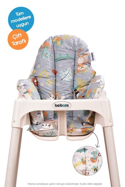 Beibons Çift Taraflı Bebek Mama Sandalyesi Minderi - Pamuklu Rahat Elyaf Dolgulu Mama Sandalyesi Yastığı