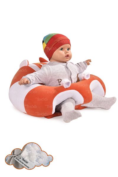 TOKKO Fiber Filling Baby Sitting Support Cushion - Non-Tipping Baby Seat - Large Baby Sitting Orange White