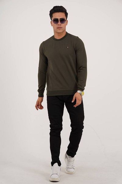 Est Estola Ανδρικό φούτερ Χακί - Crew Neck, 2 Thread Relaxed Fit