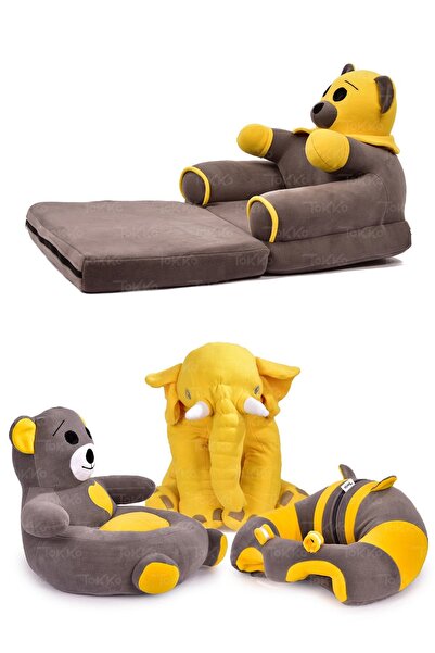 TOKKO Premium Dörtlü Set Uyku Fili  Peluş Ayıcık  Çocuk Koltuğu Antibakteriye...