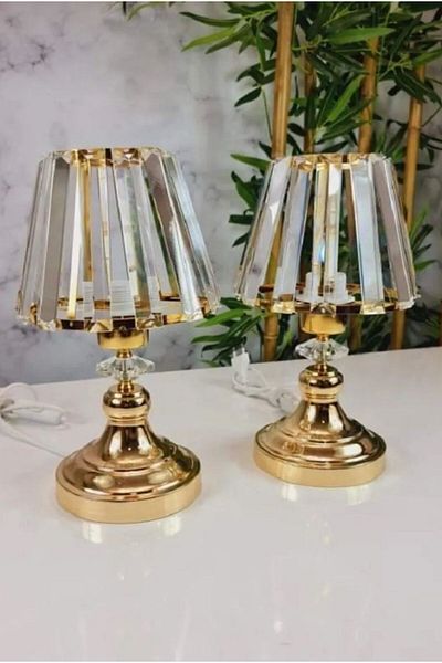 MİNAYS 2 Pieces Gold Color Modern Lampshade Crystal Stone Lampshade Living Room Bedroom Lampshade