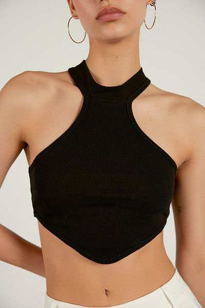 VATKALI Geripptes Crop-Top mit Neckholder in Schwarz