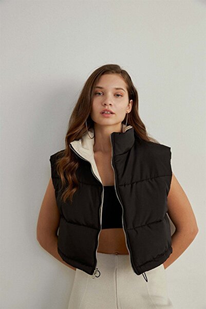 VATKALI Women's Black Beige Double Sided Vest