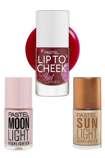 Pastel Lip To Cheek Tint Carmen + Moonlight Highlighter 15 ml + Sun Light Highlighter 15 ml