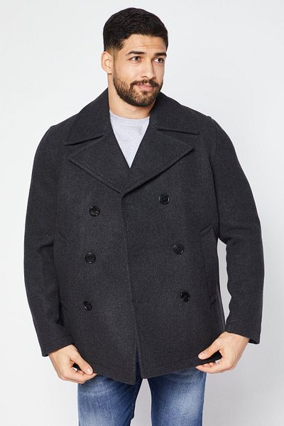 Michael Kors Men Wide Lapel Wool Trench Coat, Charcoal Black
