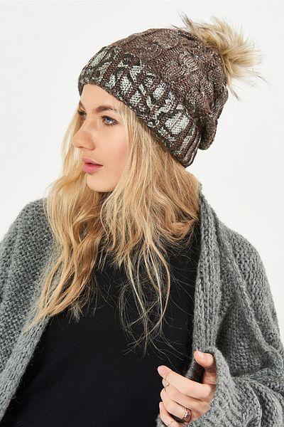 POSUSS Snake Print Glittered Pompom Acrylic Women's Beret Brown - Ps403