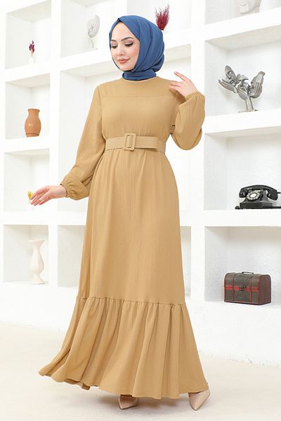 ModaMerve Rochie Latte cu centură - MSL206