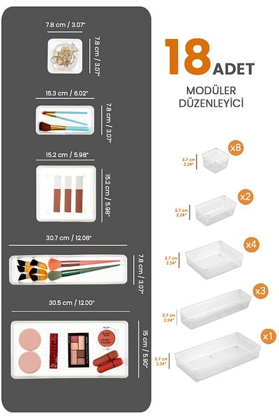 Meleni Home 18-piece Transparent Organizer - Cosmetic Jewelry, Makeup and Closet Organizer