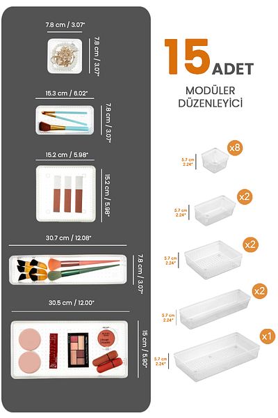 Meleni Home 15-piece Transparent Makeup Organizer - Cosmetic Jewelry and Closet Organizer