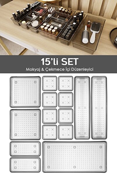 Meleni Home 15-секційний органайзер для косметики та макіяжу, антрацит - органайзер для шухляд, шафи