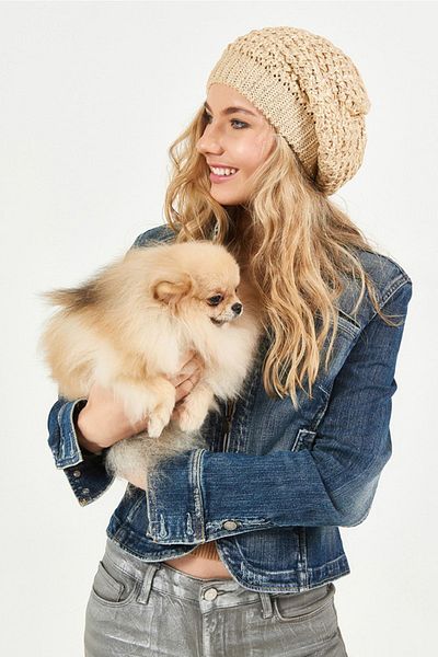 POSUSS Glittered Non-Pompom Acrylic Women's Beanie Beige/gold - Ps349