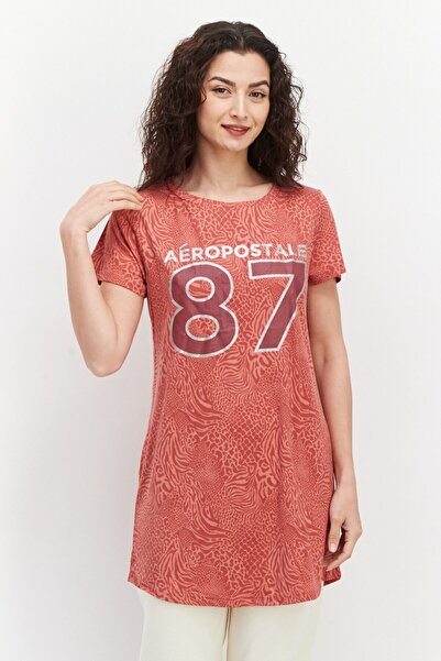 Aeropostale Kadın Grafik Kısa Kollu Üst، Kahverengi