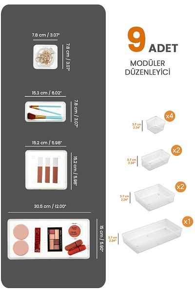 Meleni Home 9-piece Transparent Organizer - In-cabinet Organizer for Cosmetics Jewelry and Makeup Effect