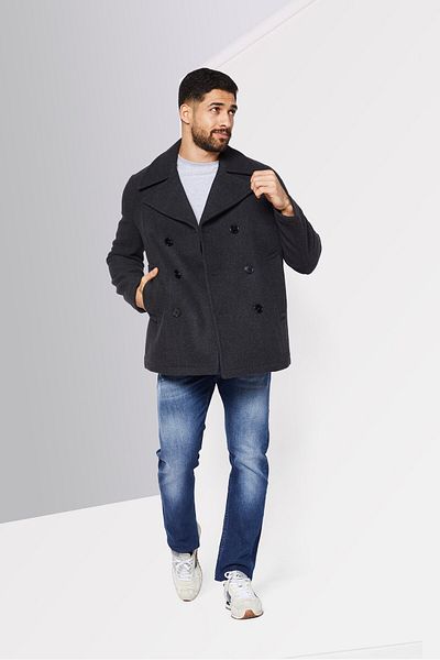 Michael Kors Men Wide Lapel Wool Trench Coat, Charcoal Black