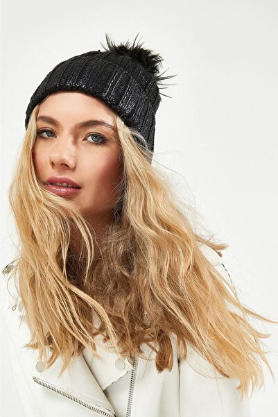 POSUSS Simli Ponponlu Akrilik Kadın Bere Siyah - Ps480