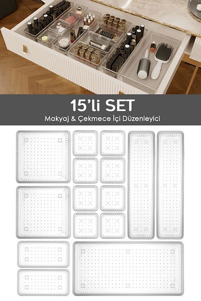 Meleni Home 15-piece Transparent Makeup Organizer - Cosmetic Jewelry and Closet Organizer