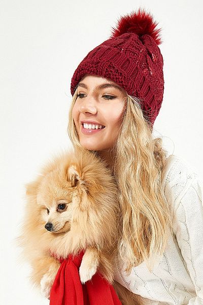 POSUSS Glittery Pompom Acrylic Women's Beret Claret Red - Ps316