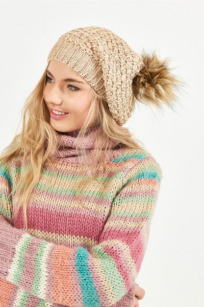 POSUSS Glittery Pompom Acrylic Women's Beanie Beige/bronze - Ps345