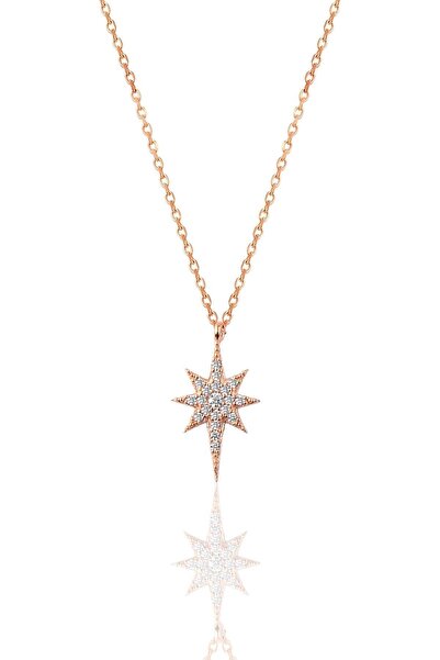 Söğütlü Silver Gümüş Rose Zirkon Taşlı Kutup Yıldızı Kolye Sgtl11747rose