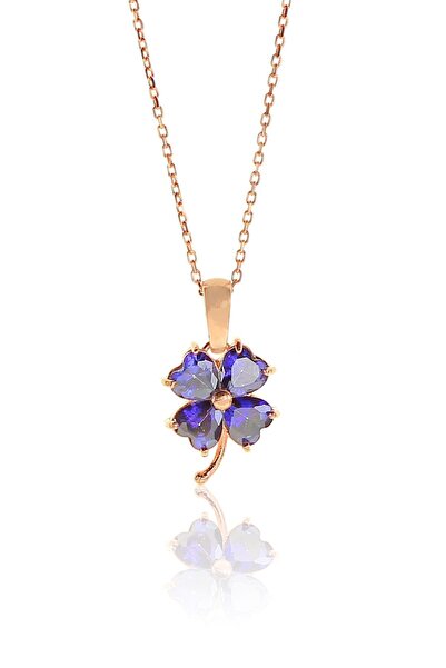 Söğütlü Silver Kadın Gümüş Rose Mavi Mistik Taşlı Yonca Kolye SGTL9330
