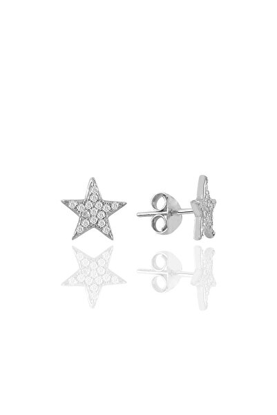 Söğütlü Silver Gümüş Rodyumlu Zirkon Taşlı Yıldız Küpe Sgtl11103rodaj