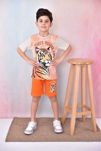 LİLLYPİCCA BOY'S TIGER PATTERNED COTTON COMBED SHORTS 2-Piece SET
