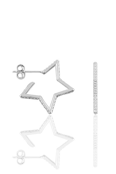 Söğütlü Silver Gümüş Rodyumlu Zirkon Taşlı Star Küpe Sgtl11859rodaj