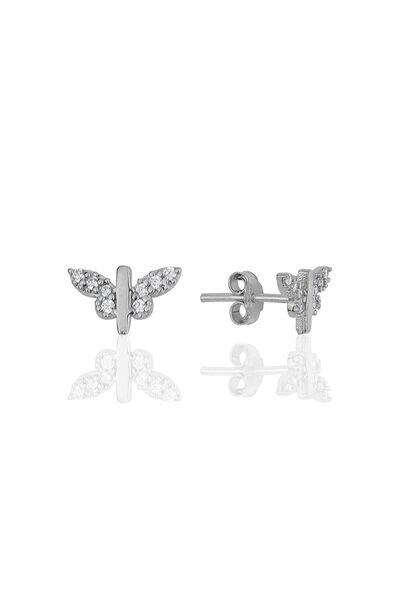Söğütlü Silver Gümüş Rodyumlu Zirkon Taşlı Kelebek Küpe Sgtl11954rodaj