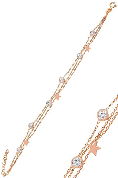 Söğütlü Silver Gümüş Rose Zirkon Taşlı Yıldız Figürlü Bileklik Sgtl11014rose