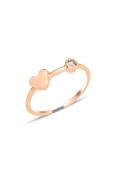 Söğütlü Silver Gümüş rose kalp ve zirkon tek taşlı alttan ayarlanabilir yüzük...