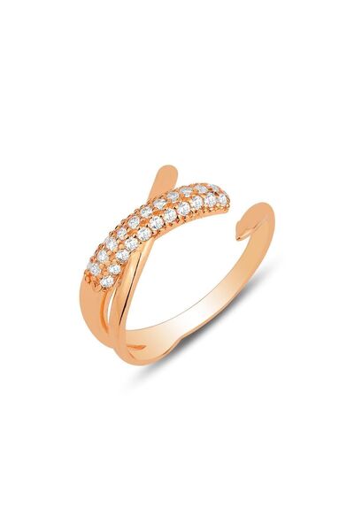 Söğütlü Silver Gümüş Rose Zirkon Taşlı Trend Ayarlamalı Yüzük Sgtl12166rose