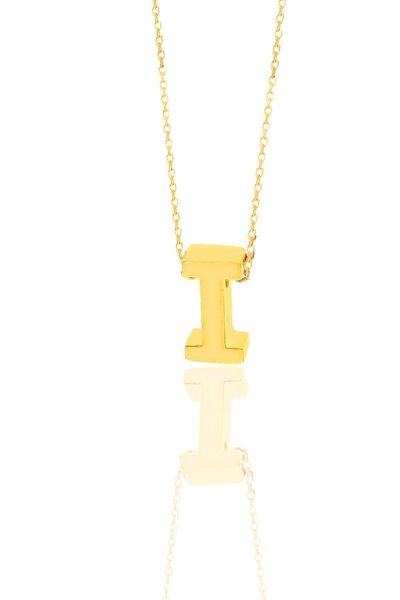 Söğütlü Silver Gümüş Altın Yaldızlı Üç Boyutlu Minimal I Harf Kolye