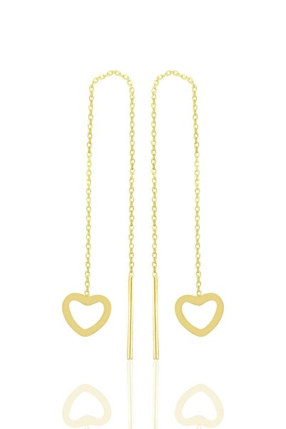 Söğütlü Silver Gümüş Altın Yaldızlı Kalp Gümüş Zincir Küpe Sgtl10689gold