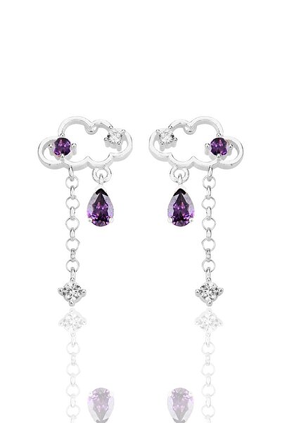 Söğütlü Silver Gümüş rodyumlu ametis ve zirkon taşlı bulut küpe SGTL12348RODAJ