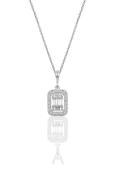 Söğütlü Silver Gümüş Rodyumlu Gümüş Baget Taşlı Kolye Sgtl10746kolye