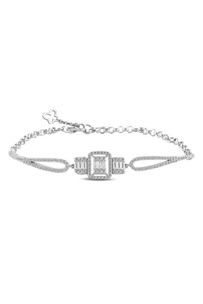 Söğütlü Silver Gümüş Beyaz Altın Rodyumlu Baget Taşlı Bilezik Sgtl11735rodaj