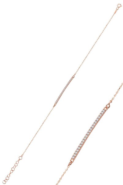 Söğütlü Silver Çubuk Model Zirkon Taşlı Rose Kaplama Gümüş Bileklik Sgtl10092...