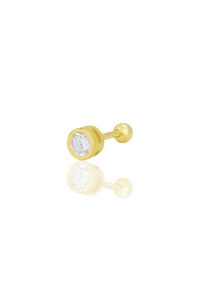 Söğütlü Silver Gümüş altın yaldızlı zirkon tek taş Tragus helix Piercing küpe SGTL12421GOLD