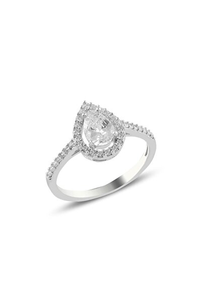 Söğütlü Silver Gümüş Rodyumlu Zirkon Taşlı Damla Modeli Yüzük Sgtl11004