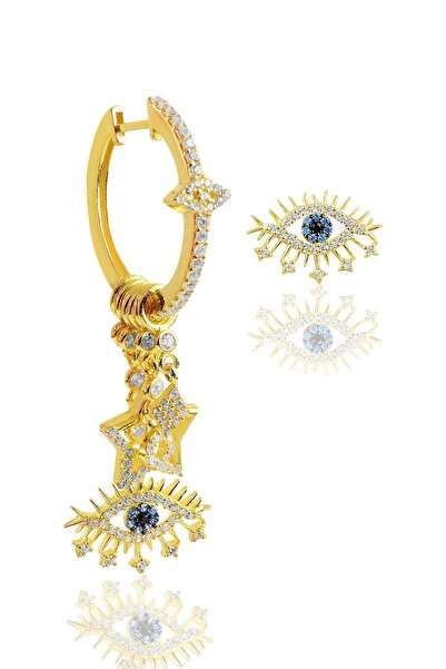 Söğütlü Silver Gümüş Altın Yaldızlı Zirkon Taşlı Lareyn Şans Küpesi Sgtl10144gold