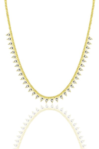 Söğütlü Silver Gümüş altın yaldızlı zirkon taşlı gurmet zincirli piramit koly...