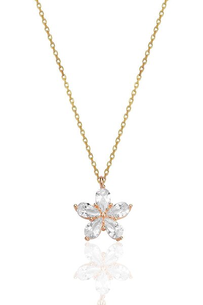 Söğütlü Silver Gümüş rose damla kesim zirkon taşlı çiçek kolye SGTL12407BEYAZ