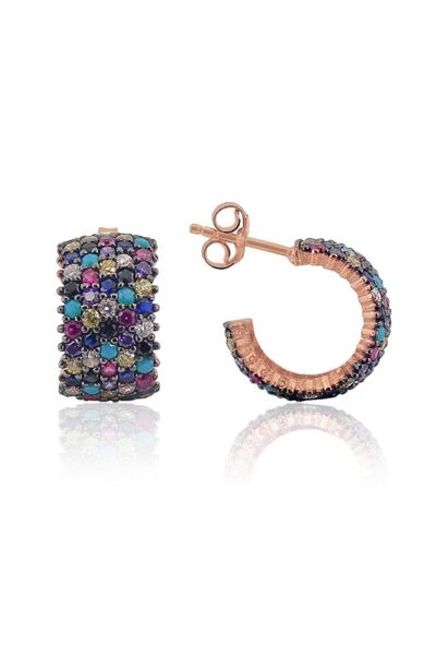 Söğütlü Silver Tamtur Beş Sıralı Renkli Taşlı Küpe Sgtl3371