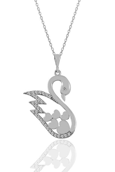 Söğütlü Silver Gümüş Rodyumlu Zirkon Taşlı Kalpli Kuğu Kolye Sgtl11033rodaj