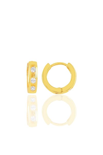 Söğütlü Silver Gümüş Altın Yaldızlı Üç Taşlı Trend Halka Küpe Sgtl10455gold