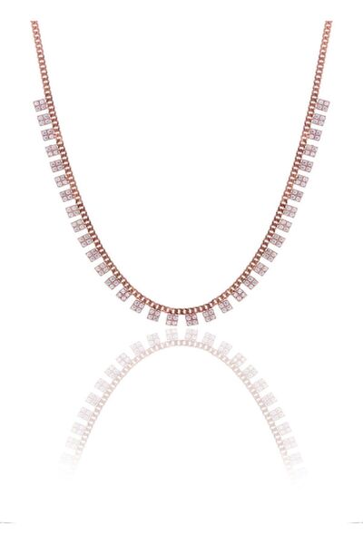 Söğütlü Silver Gümüş Rose Zirkon Taşlı Gurmet Zincirli Kare Kolye Sgtl10493rose