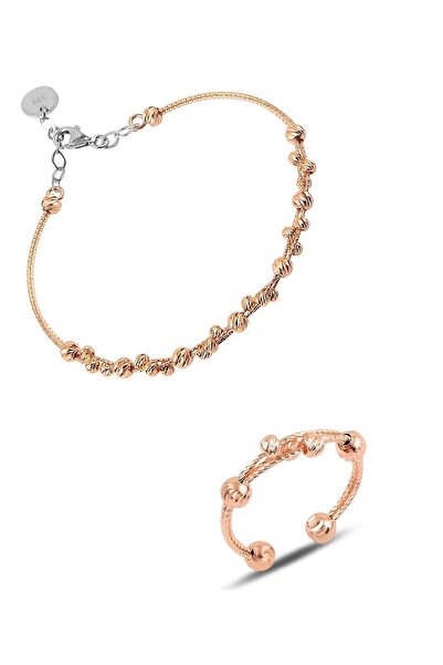 Söğütlü Silver Gümüş Dorissa Rose Gümüş Bilezik Ve Yüzük Gümüş Set Sgtl10590rose