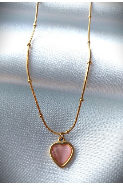 ERKA AKSESUAR Pembe Taşlı Kalp Kolye