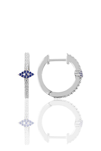 Söğütlü Silver Gümüş Rodyumlu Safir Taşlı Eye Gümüş Halka Küpe