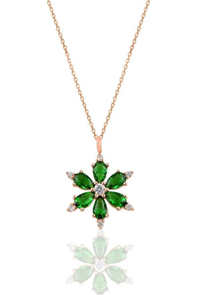 Söğütlü Silver Gümüş Rose Yeşil Taşlı Kar Tanesi Kolye Sgtl10898ysl